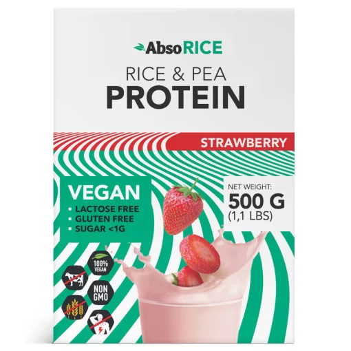 AbsoRICE - Eper ízű vegán fehérjepor - 500 g