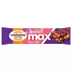   Cerbona MAX Epres-csokoládés müzliszelet, málnás-karamella réteggel, kakaós bevonó talppal 30g