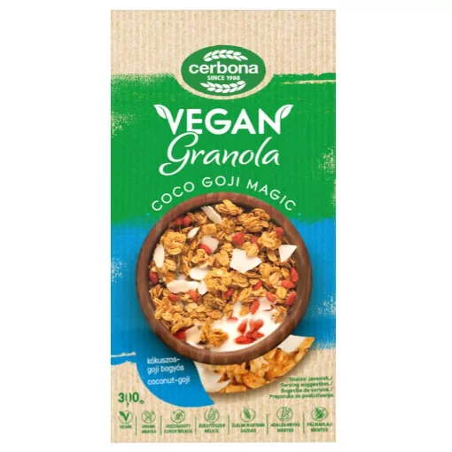 Cerbona Vegán Kókuszos-goji bogyós granola müzli, hozzáadott cukor nélkül 300g