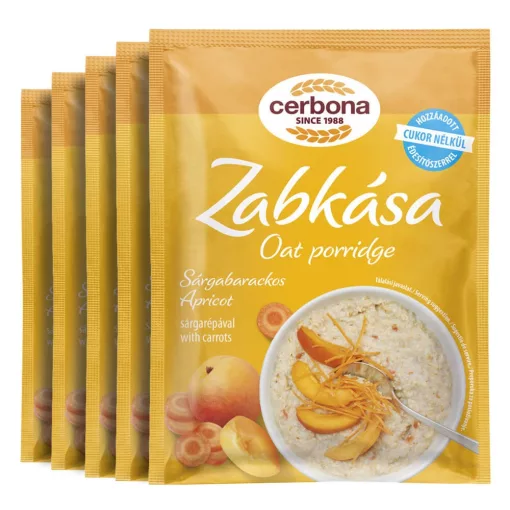 Cerbona Sárgabarackos zabkása, hozzáadott cukor nélkül, édesítőszerrel - Tízórai csomag / 5 x 50 g