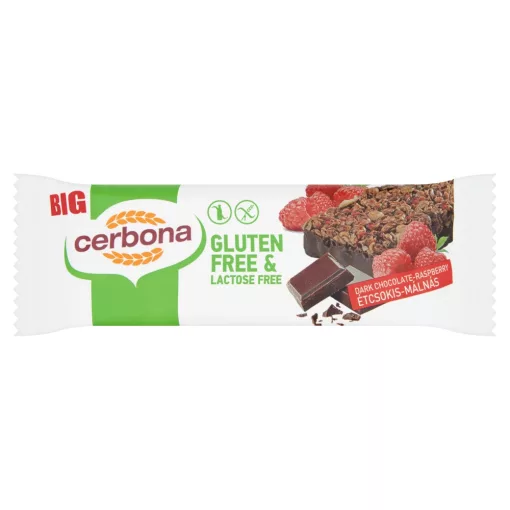 Cerbona Big Glutén- és laktózmentes Étcsokoládés-málnás müzliszelet 35 g