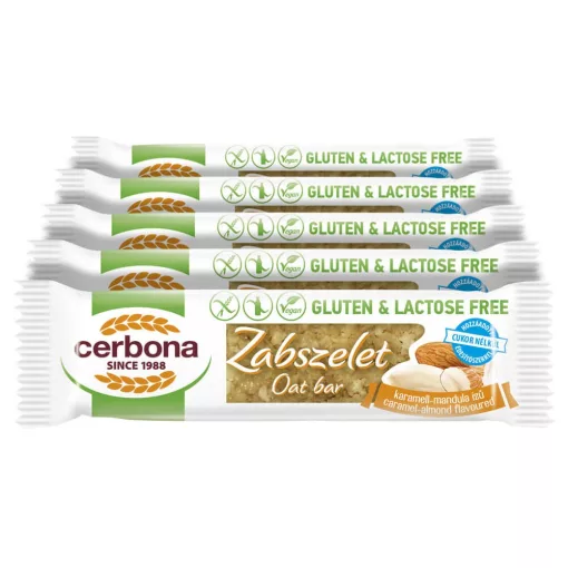 Cerbona Glutén- és laktózmentes zabszelet karamell-mandulás, édesítőszerrel - Tízórai csomag / 5 x 40 g