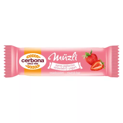 Cerbona Epres-joghurtos müzliszelet Epres bevonó talppal, Édesítőszerrel 20 g