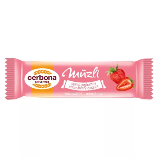 Cerbona Epres-joghurtos müzliszelet Epres bevonó talppal, Édesítőszerrel 20 x 20 g / 20 db