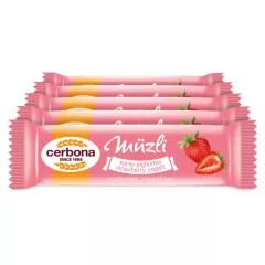   Cerbona Epres-joghurtos müzliszelet Epres bevonó talppal, Édesítőszerrel - Tízórai csomag / 5 x 20 g