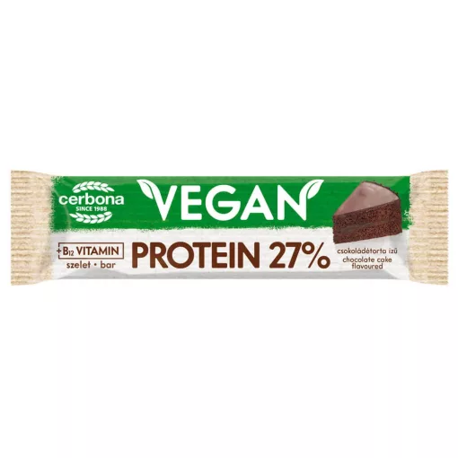 Cerbona Vegan Magas fehérjetartalmú csokitorta ízű szelet kakaós bevonattal, édesítőszerekkel, gluténmentes - Tízórai csomag / 5 x 40 g