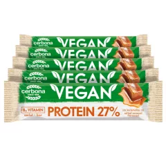   Cerbona Vegan Magas fehérjetartalmú sós-karamelllás ízű szelet kakaós bevonattal, édesítőszerekkel, gluténmentes - Tízórai csomag / 5 x 40 g