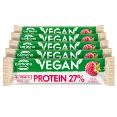   Cerbona Vegan Magas fehérjetartalmú málna ízű szelet kakaós bevonattal, édesítőszerekkel, gluténmentes - Tízórai csomag / 5 x 40 g