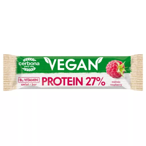 Cerbona Vegan Magas fehérjetartalmú málna ízű szelet kakaós bevonattal, édesítőszerekkel, gluténmentes - Tízórai csomag / 5 x 40 g