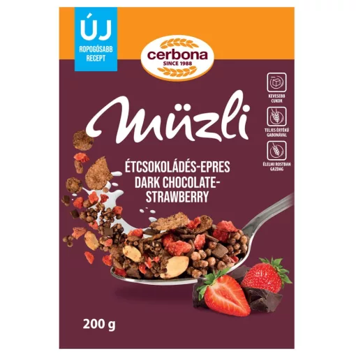 Cerbona Étcsokoládés-epres müzli 200 g (dobozos)
