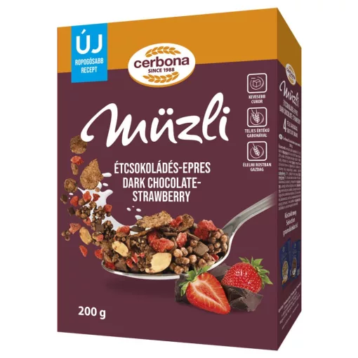 Cerbona Étcsokoládés-epres müzli 200 g (dobozos)