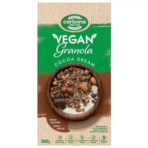 Cerbona Vegán kakaós-mandulás granola müzli, cukor hozzáadása nélkül 300 g