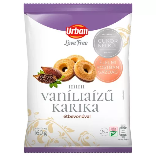 URBAN Love free, Vanília ízű karika, étbevonóval, hozzáadott cukor nélkül, 160g